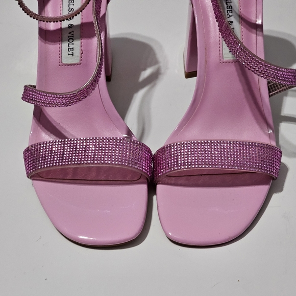Chelsea & Violet Rhinestone Pink Embellished Block Heel Dress Sandals Size 6.5 - Picture 3 of 11